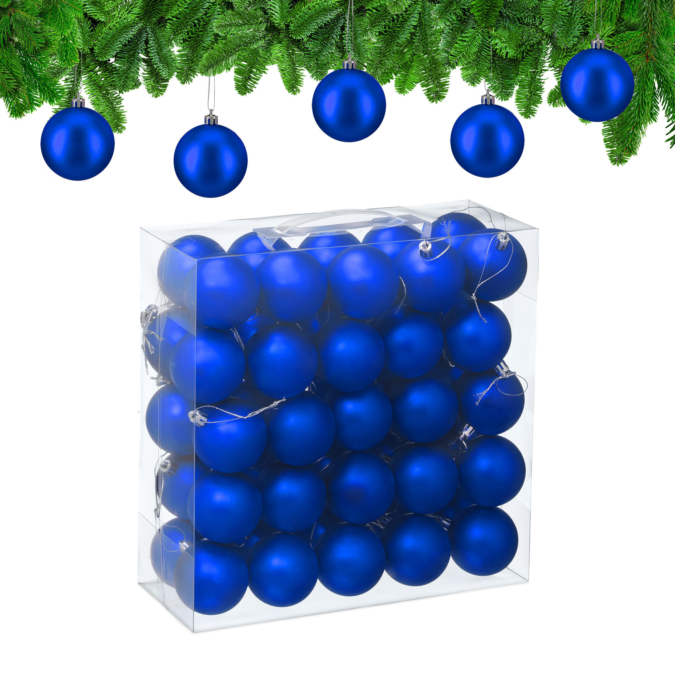 50XWEIHNACHTSKUGELN - Blau, Kunststoff (6/7/6cm) - Relaxdays