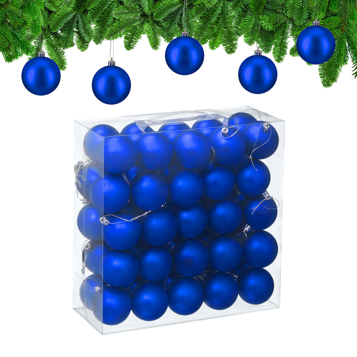 50XWEIHNACHTSKUGELN - Blau, Kunststoff (6/7/6cm) - Relaxdays