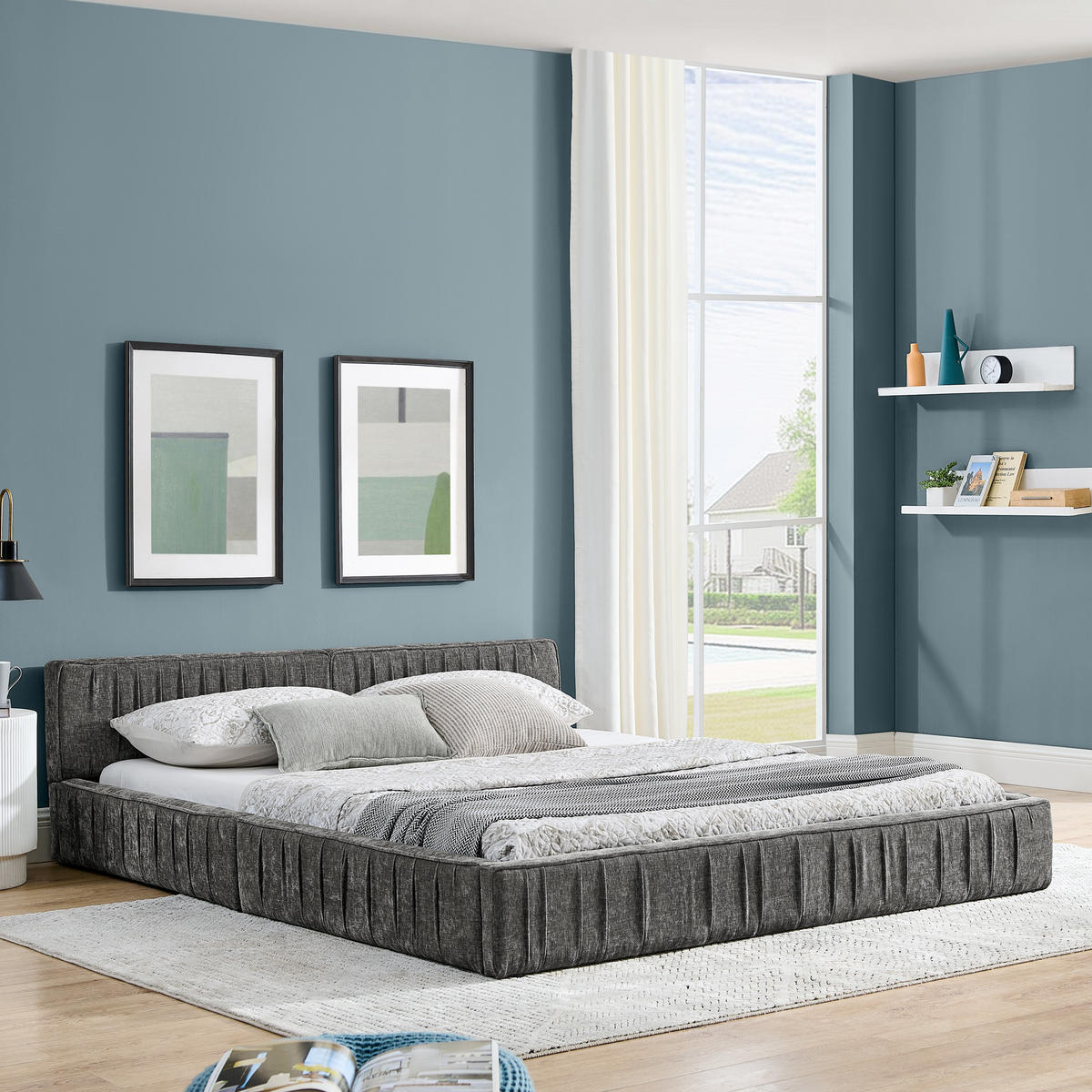 POLSTERBETT 160x200 cm Chenille Holzrahmen grau - Dunkelgrau, Kunststoff (160/200cm) - LEBENLANG