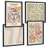BILDER SET 4er Set - 50x50 cm & 40x60 cm Schwarzer Rahmen - Moderne abstrakte Frau - Schwarz, Kunststoff (50/50cm) - TULUP
