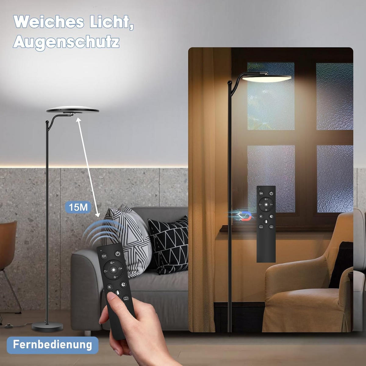 STEHLEUCHTE FL1041GW Wohnzimmer - Schwarz, Metall (25/25/183cm) - LOVHAUS