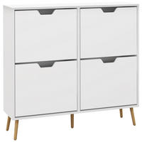 SCHUHSCHRANK DE-15002 4 Klapptüren für ca. 16 Paar Schuhe Weiß - Weiß, Holzwerkstoff (95/95/26cm) - ComfortXL