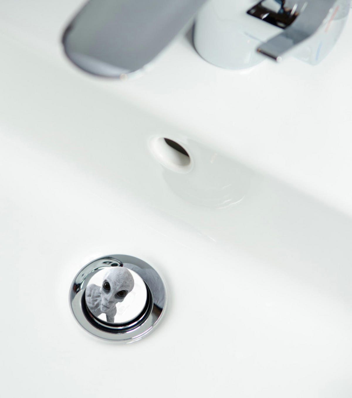 WASCHBECKENSTÖPSEL Alien - Weiß, Kunststoff/Metall (4/7/7cm) - Sanilo
