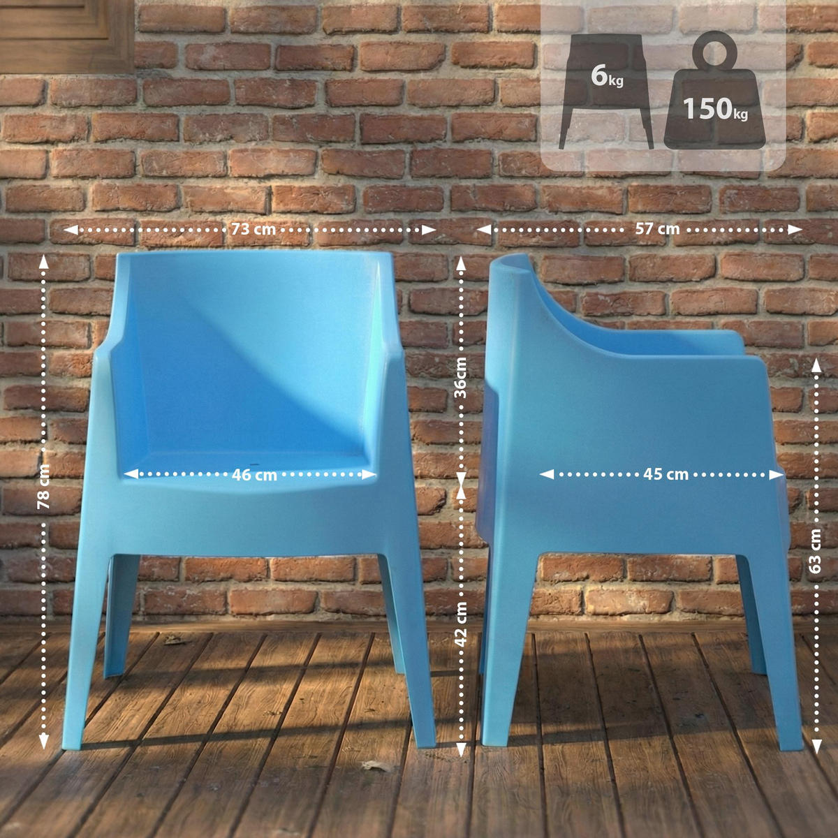 GARTENSTUHL Henri 4er Set 73x57x78cm Kunststoff Blau Stapelstuhl - Blau, Kunststoff (73/78/57cm) - DELUKE