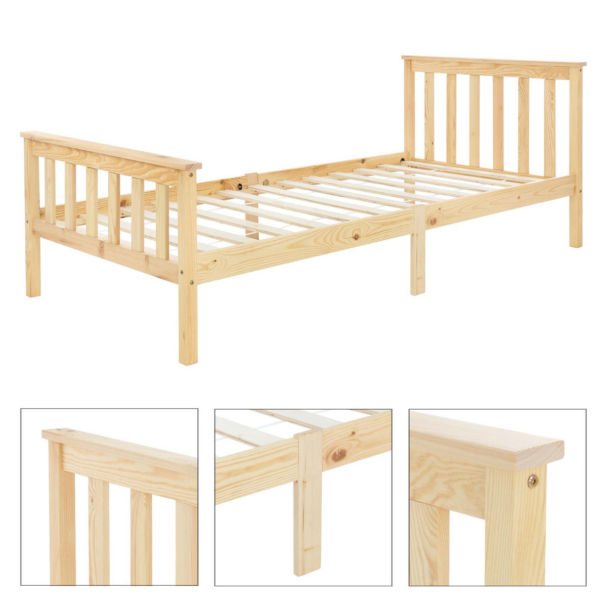 BETTGESTELL 206/98/80 cm - Naturfarben, Holz (90/200cm) - ML-DESIGN
