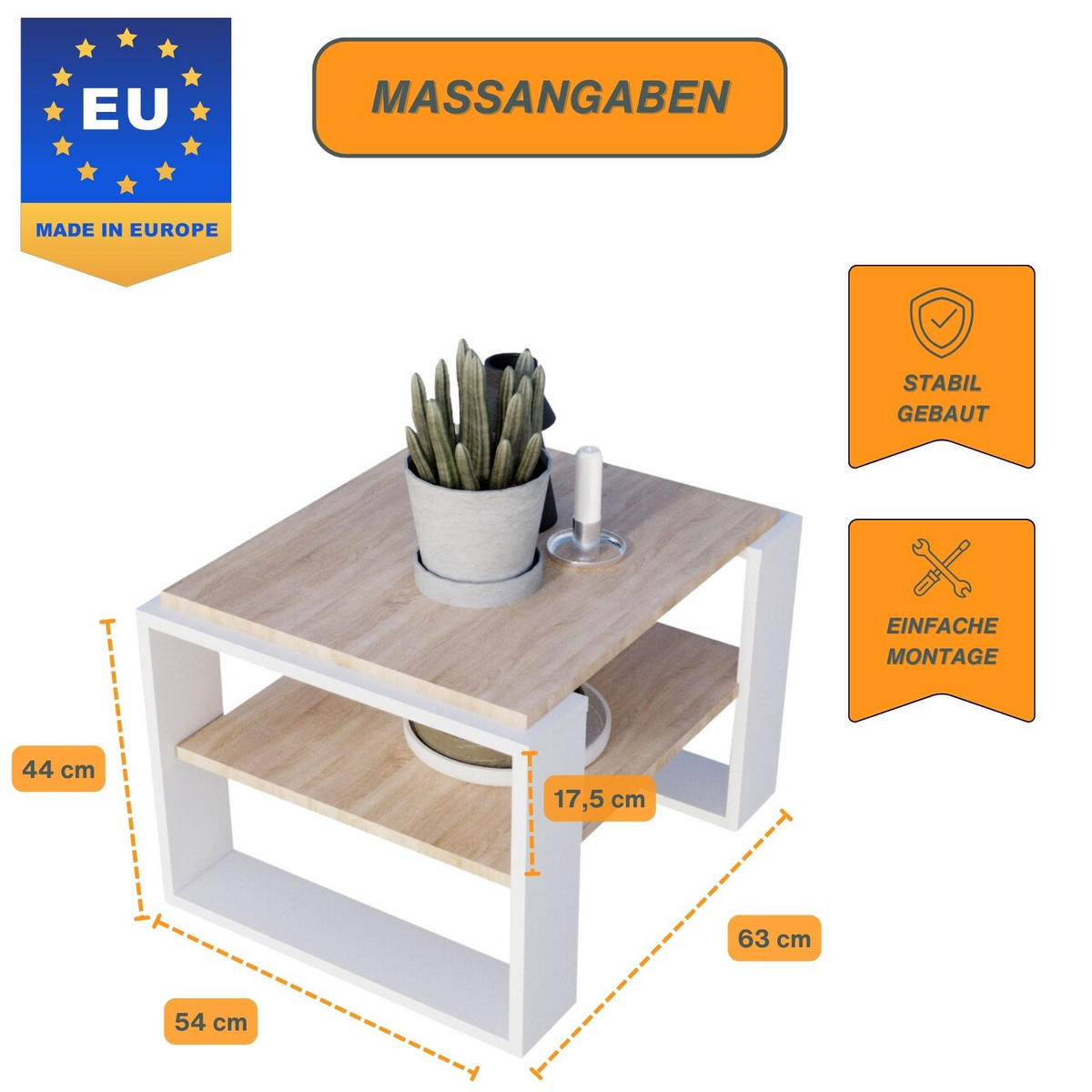 COUCHTISCH Kaja63 63/42/53,8 - Weiß/Sonoma Eiche, Holzwerkstoff (54/63/42cm) - RAUMHIRSCH FURNITURE