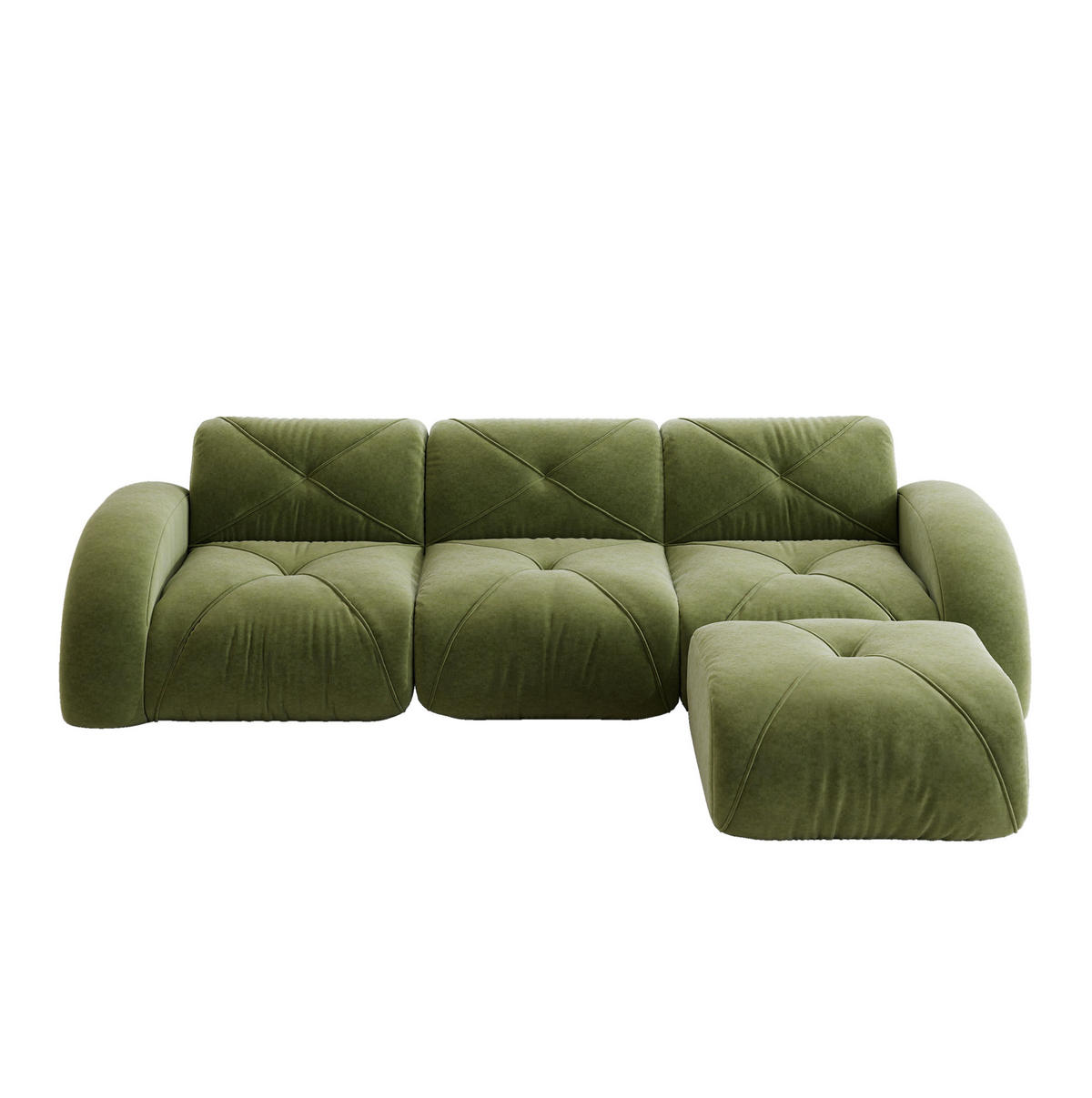 ECKSOFA aus Chenille Grün mit flexiblem Modulsystem und wolkenweichem Sitzkomfort - Grün, Textil (281/171cm) - Modfu