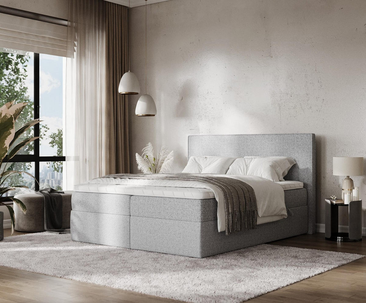 BOXBETT Nuvia 140/200 cm Grau im Riva Stoff - Schwarz/Grau, Holz/Holzwerkstoff (140/200cm) - AltaBeds