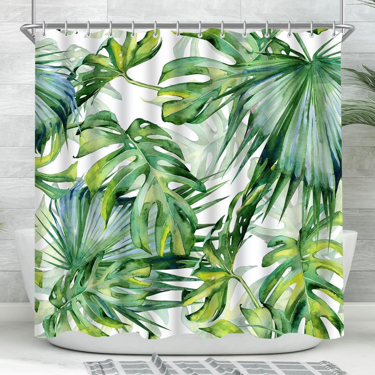 DUSCHVORHANG Grün Blätter 180 x 170 cm Textil Wasserdicht Waschbar - Grün, Textil (180/170cm)