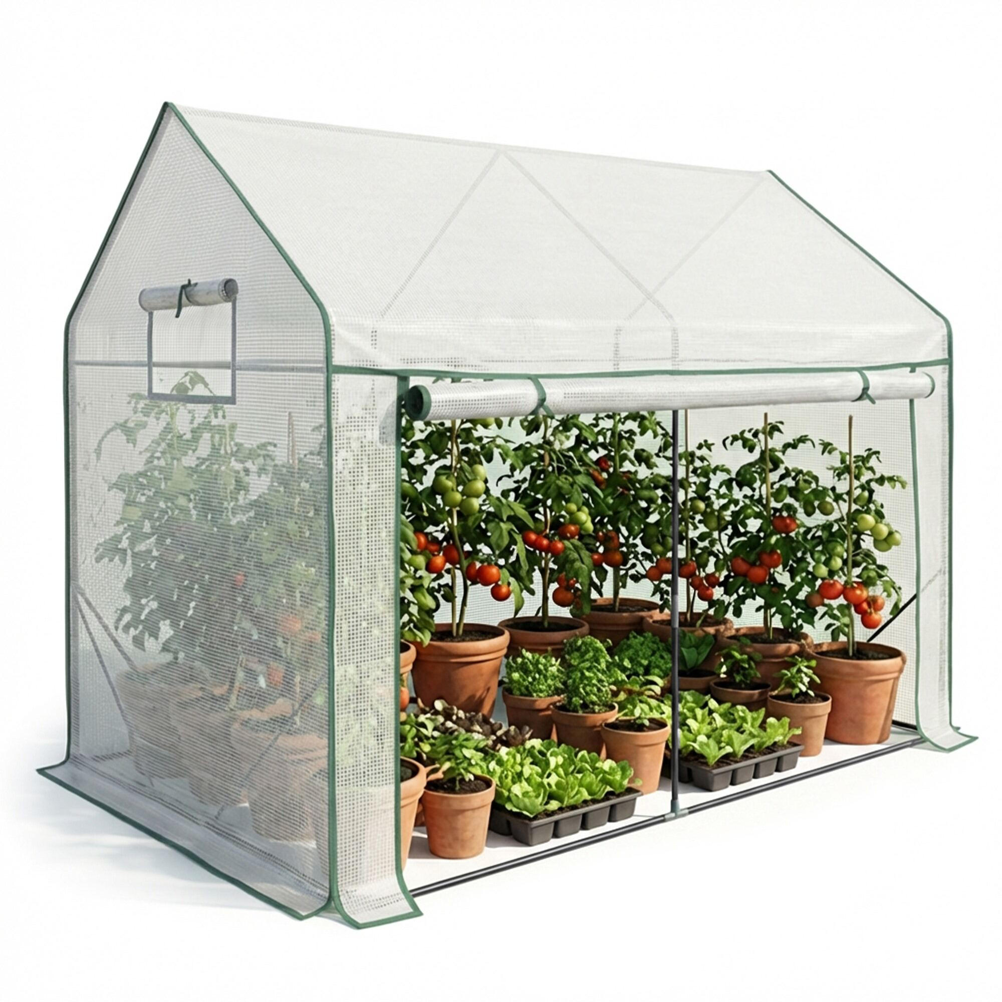 GEWÄCHSHAUS in Hausform, Weiß, 200x140x200 cm - Weiß, Metall (200/200/140cm) - Akord