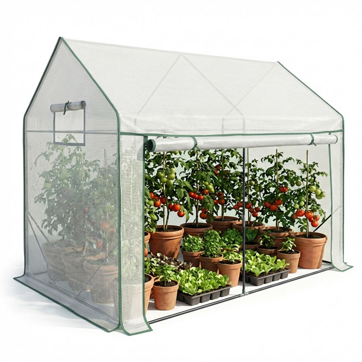 GEWÄCHSHAUS in Hausform, Weiß, 200x140x200 cm - Weiß, Metall (200/200/140cm) - Akord