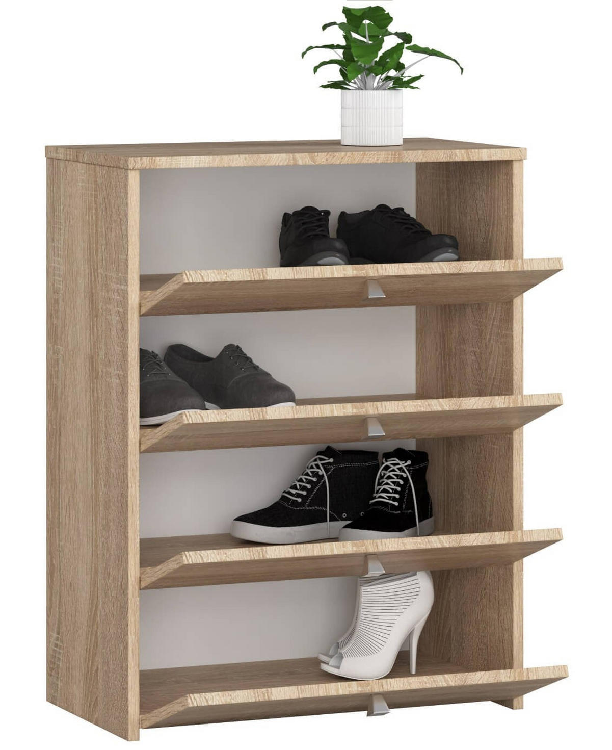 SCHUHSCHRANK mit 4 Schuhregalen, Sonoma, 60x80x33 cm - Sonoma Eiche, Holz (60/80/33cm) - Milordbikes