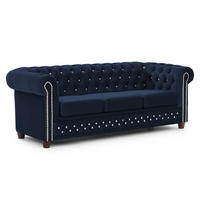 CHESTERFIELD-SOFA 3-sitzer Cleo Blink Marineblau Samt mit Kristallsteppung und braunen Massivholzfüßen - Blau/Braun, Holz/Textil (203/72/86cm) - S-Style Möbel