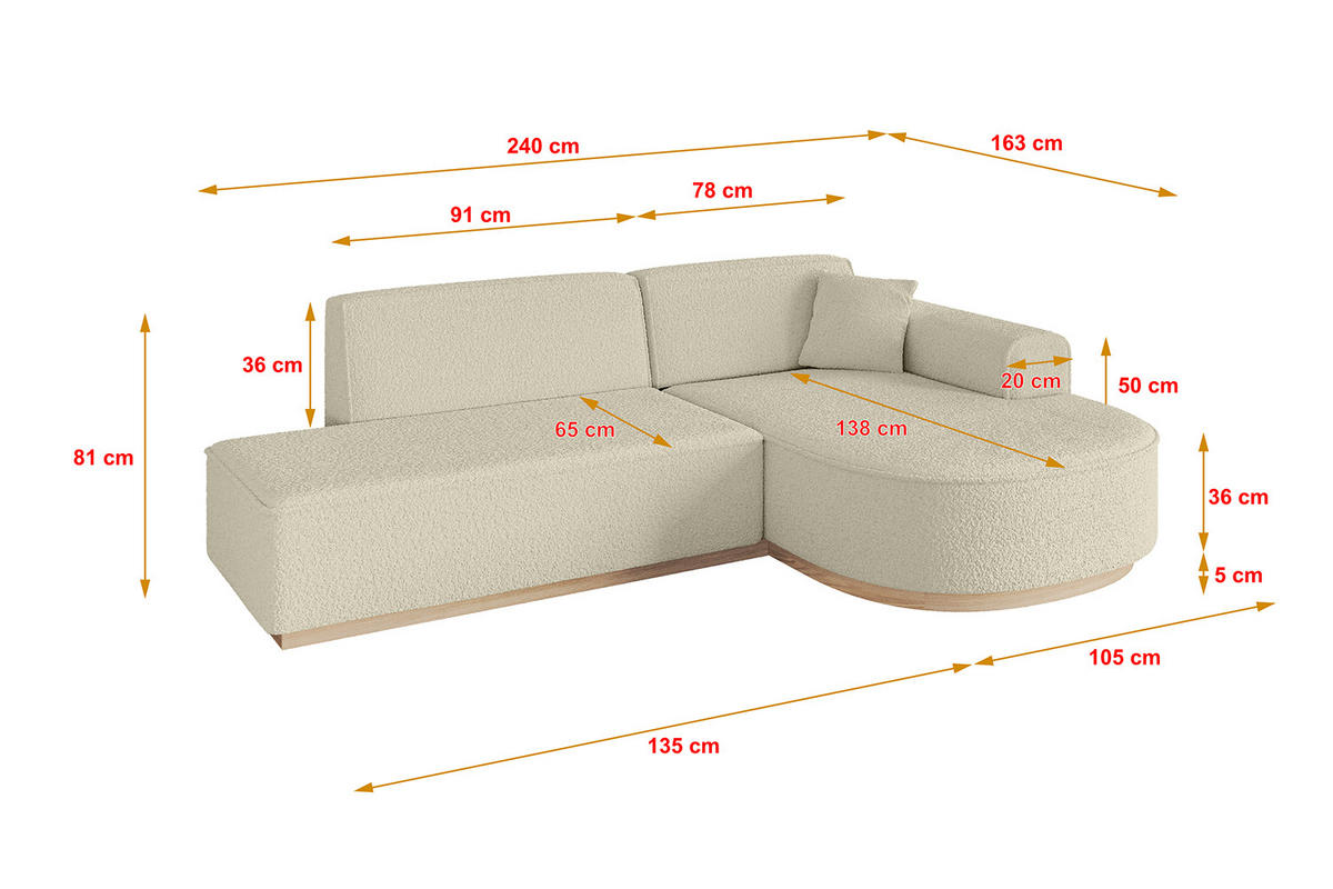 ECKSOFA Ottomane Rechts ARRIO-L1 - 243x171x83 cm Beige - Beige, Holzwerkstoff/Textil (243/171cm) - ALTDECOR