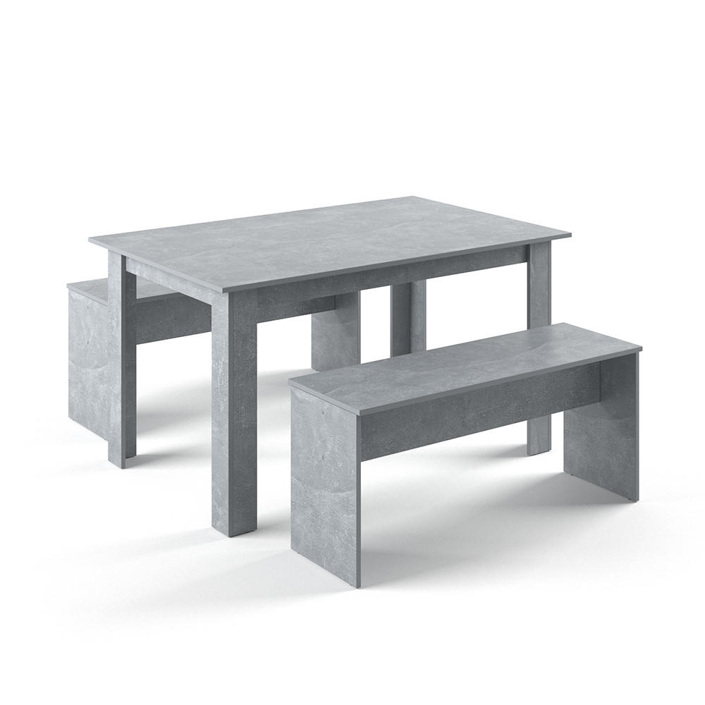 ESSTISCH SET Sentio Beton 90 x 140 cm mit 2 Bänken - Grau, Holzwerkstoff (140/76/90cm) - Vicco