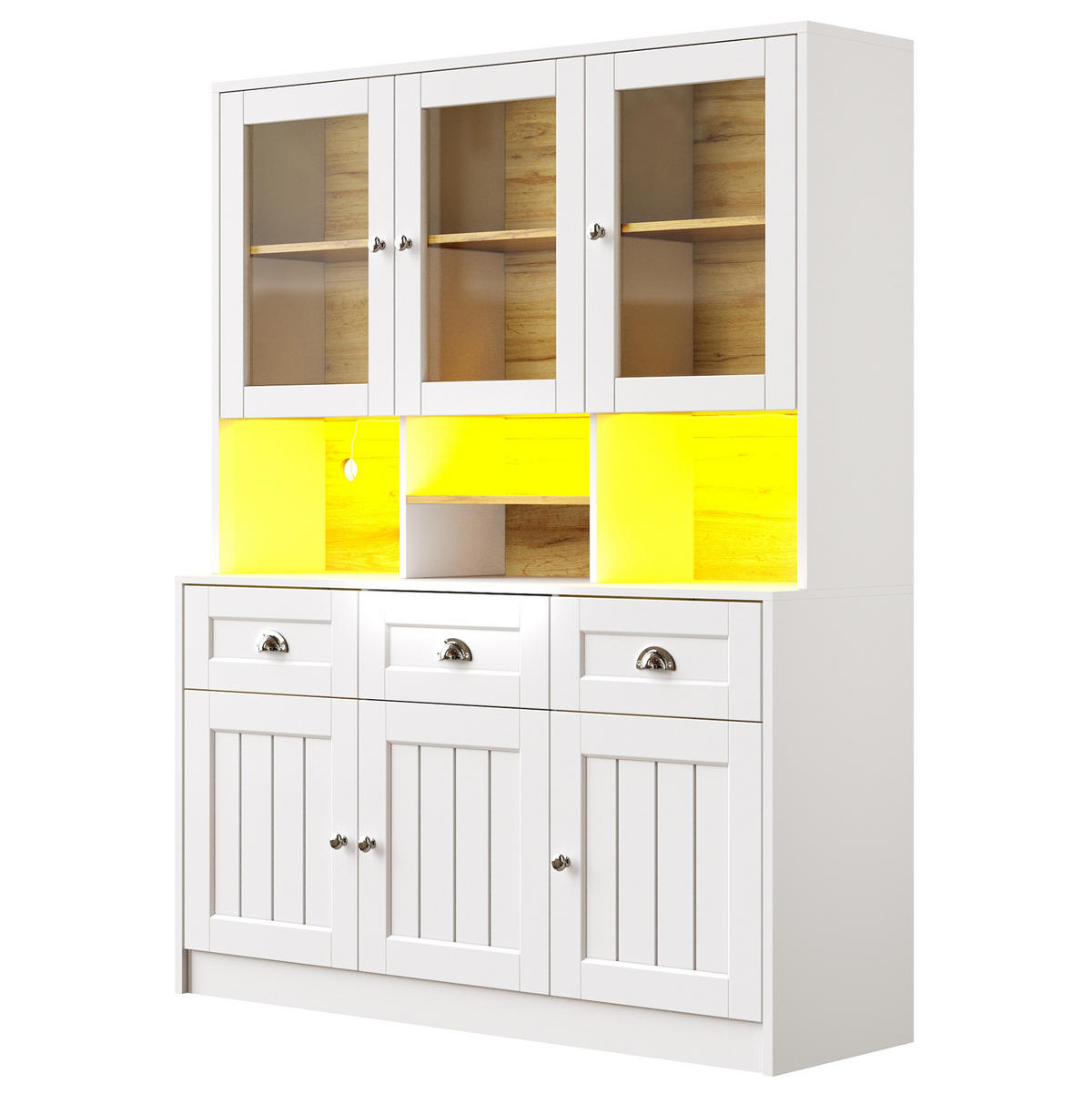 BUFFET 140/40/175 cm in Weiß mit LED-Beleuchtung und verstellbaren Ablagen - Weiß, Holzwerkstoff (140/175/40cm) - Flora Grace