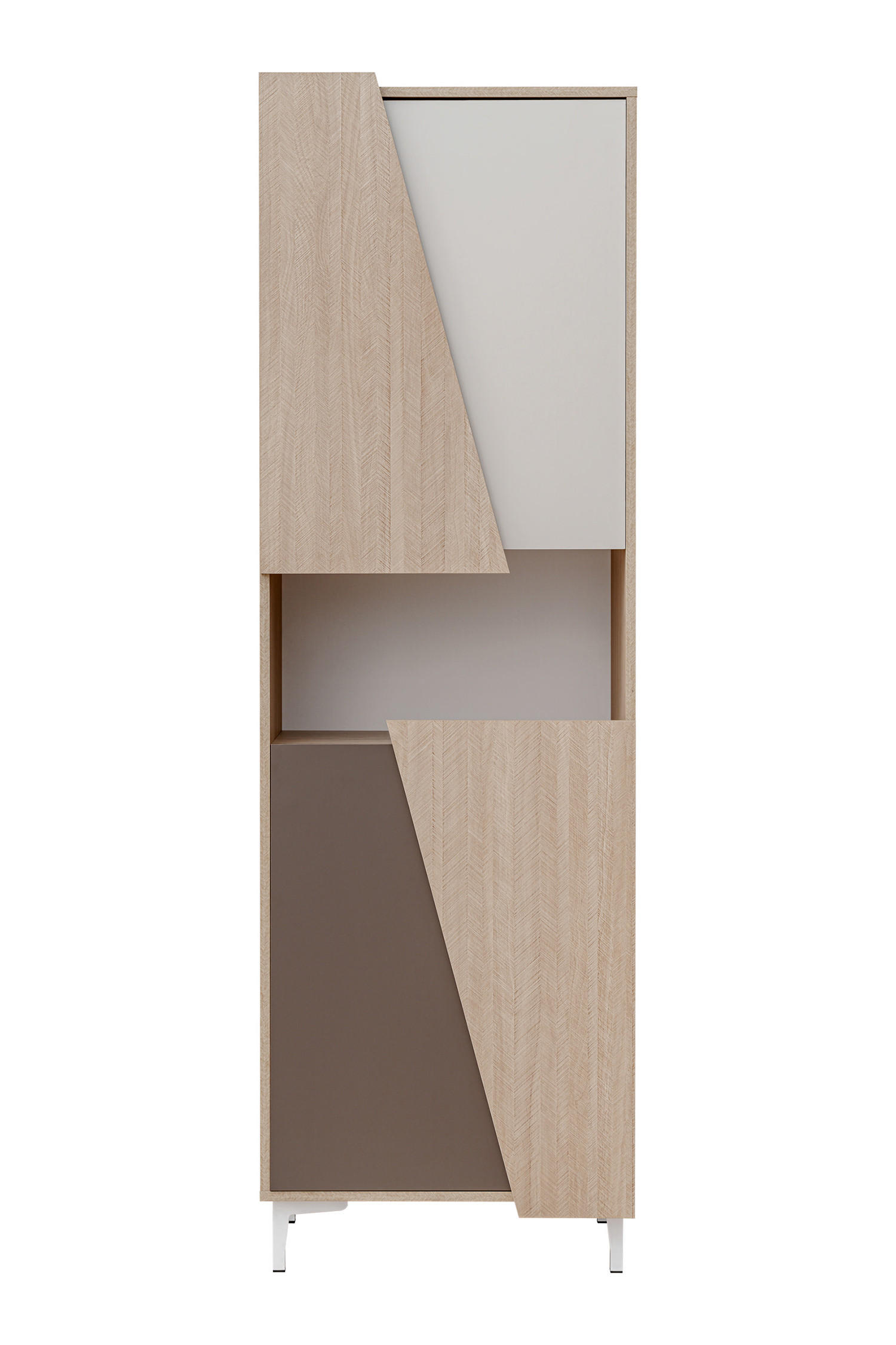 VITRINE Viste braun / weiß hochglanz 60cm / 40cm / 122cm - Ecru/Weiß Hochglanz, Holz/Holzwerkstoff (60/189/40cm) - Furnival