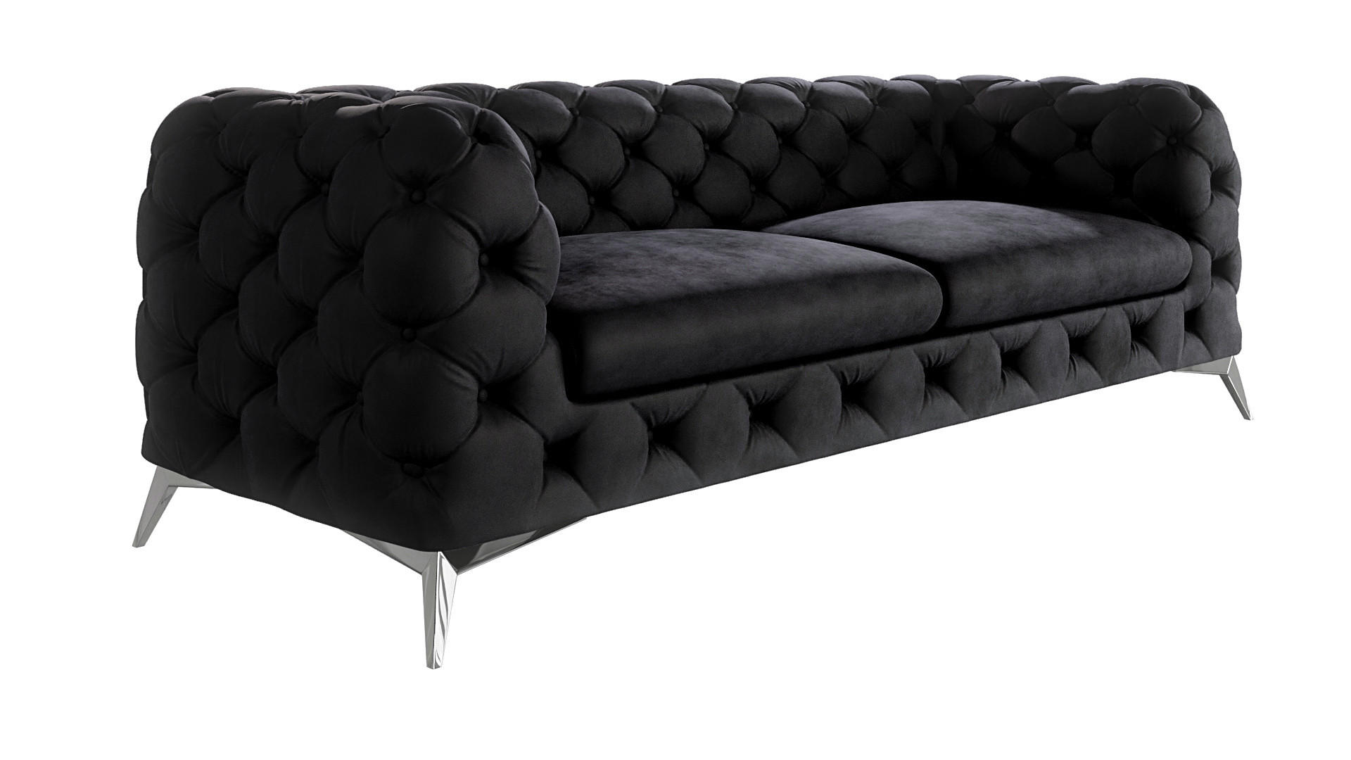 CHESTERFIELD-SOFA 3-Sitzer Laura Schwarz Samt - Silberfarben/Schwarz, Holz/Textil (225/75/100cm) - S-Style Möbel