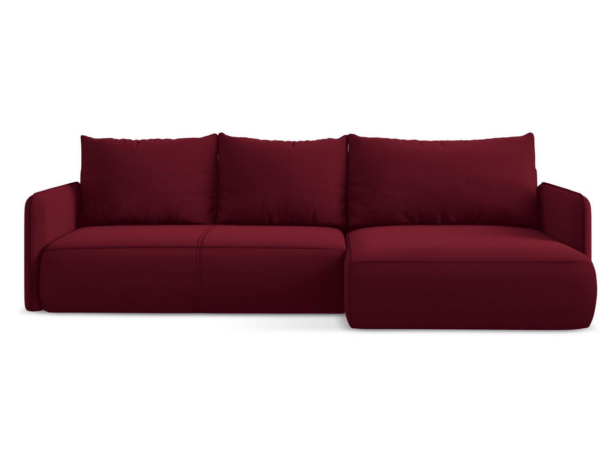 ECKSOFA mit Schlaffunktion Samt Stoff Rot - Bordeaux/Rot, Kunststoff/Textil (240/148cm) - Makamii
