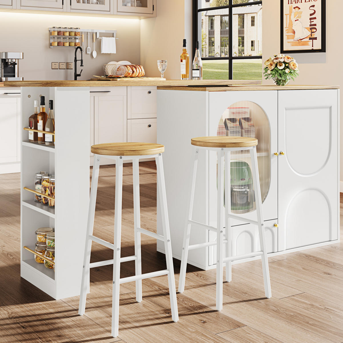 BARHOCKER 30/30/70 cm Weiß mit Fußstützen und verstellbaren Füßen - Weiß, Metall (30/70/30cm) - MIVRAY
