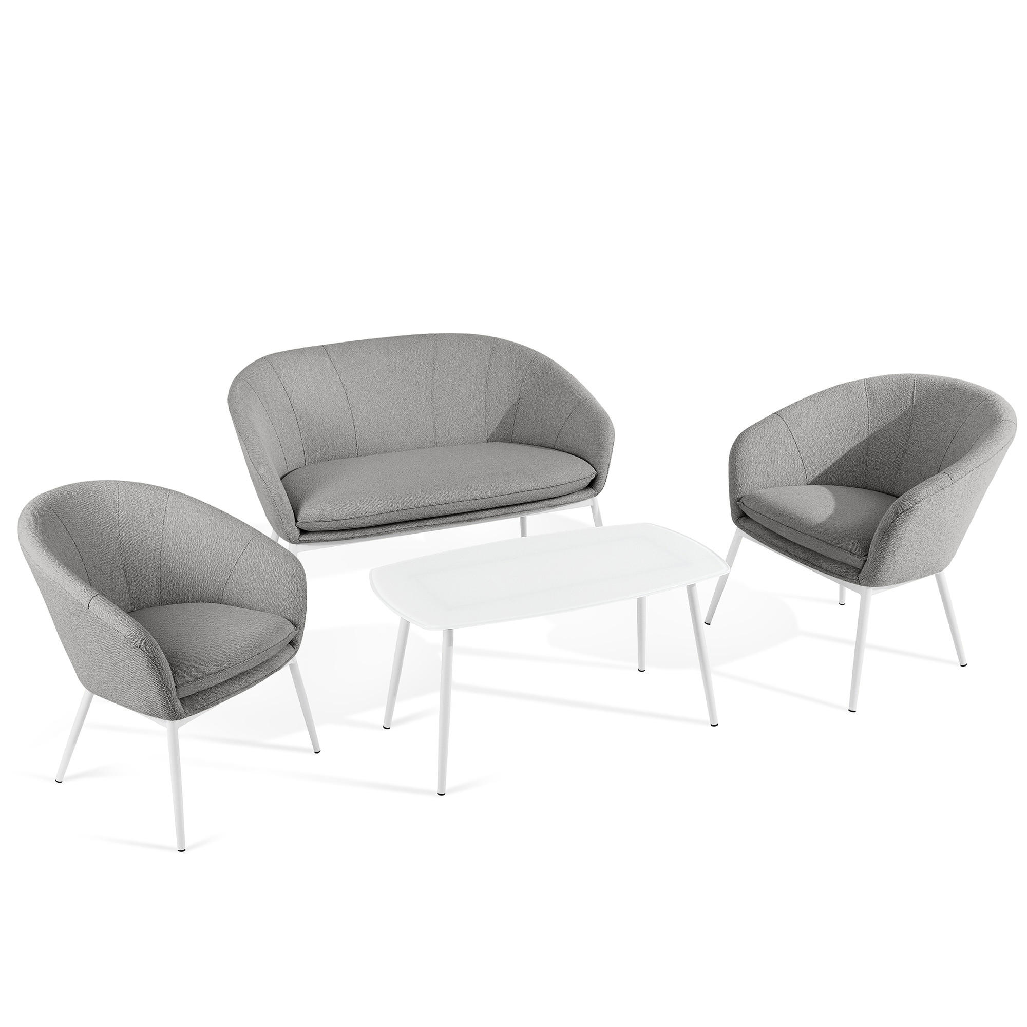 GARTENMÖBELSET SOLIS Gartenlounge-Set, grau/weiß - Grau, Textil/Metall - KONSIMO®