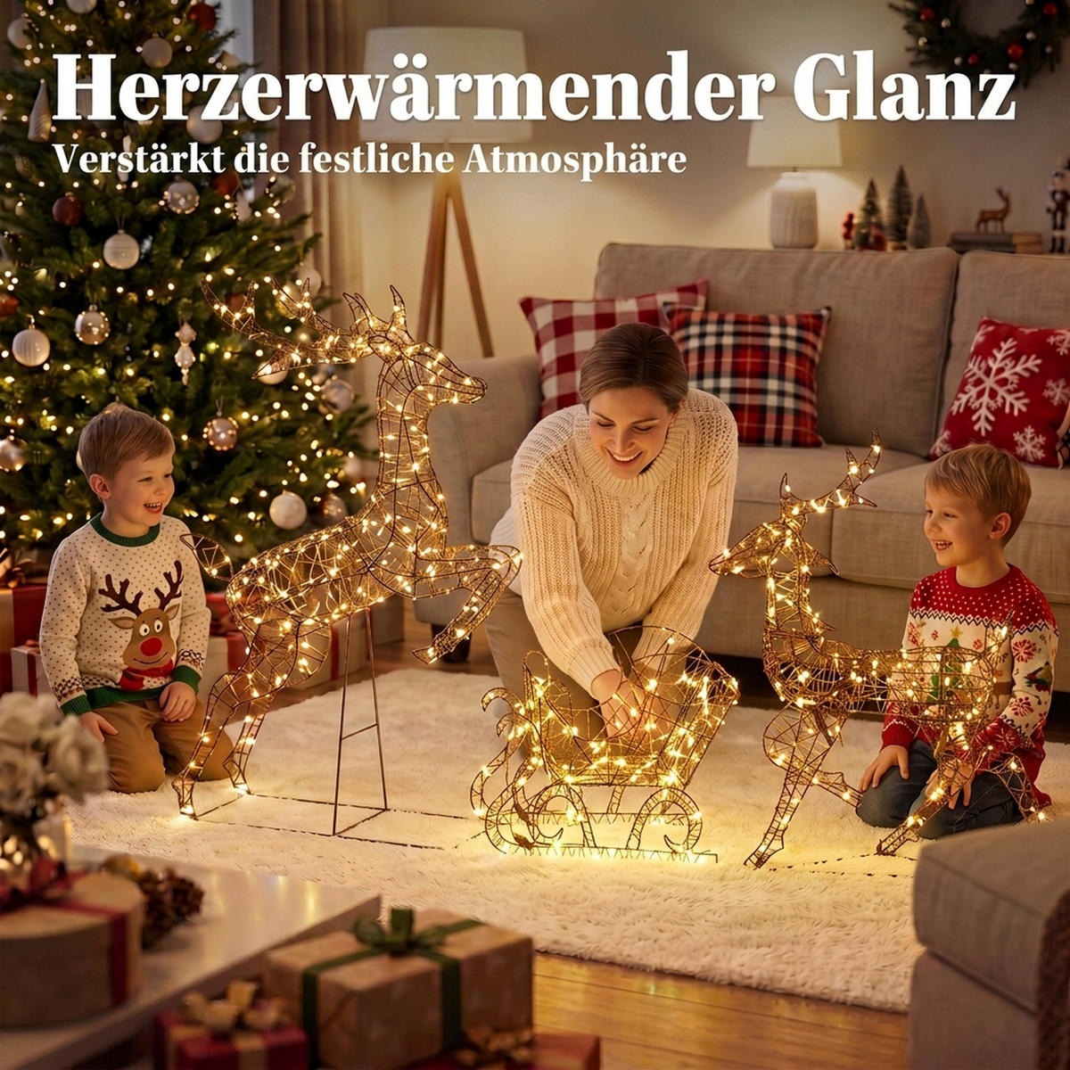 WEIHNACHTSBELEUCHTUNG 3er Set Metall Polyrattan Braun - Braun, Metall (22/105/78cm) - Outsunny