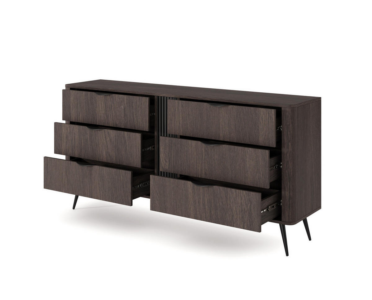 SIDEBOARD Terzo 2D 3S Eiche Dunin mit Rillendekor - Schwarz Metallfüße - Eichefarben/Schwarz, Holz/Holzwerkstoff (163/81/38cm) - Ravio