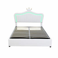 POLSTERBETT 140/200 cm weiß hydraulisches Stauraumbett mit LED-Beleuchtung und verstellbarem Kopfteil - Weiß, Textil (140/200cm) - OKWISH