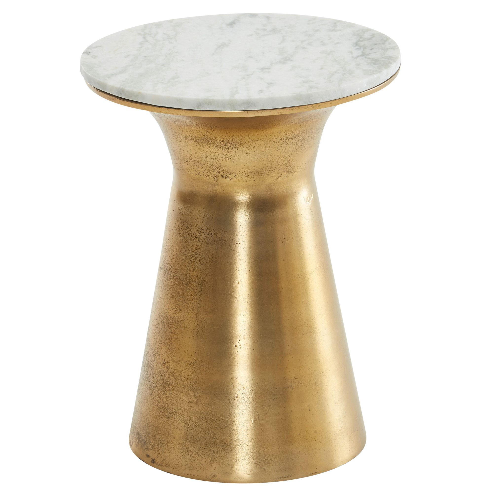 BEISTELLTISCH – Rund Marmor Weiß Metall Goldfarben 35x35x45 cm - Goldfarben/Weiß, Stein/Metall (35/35/45cm) - KADIMA DESIGN