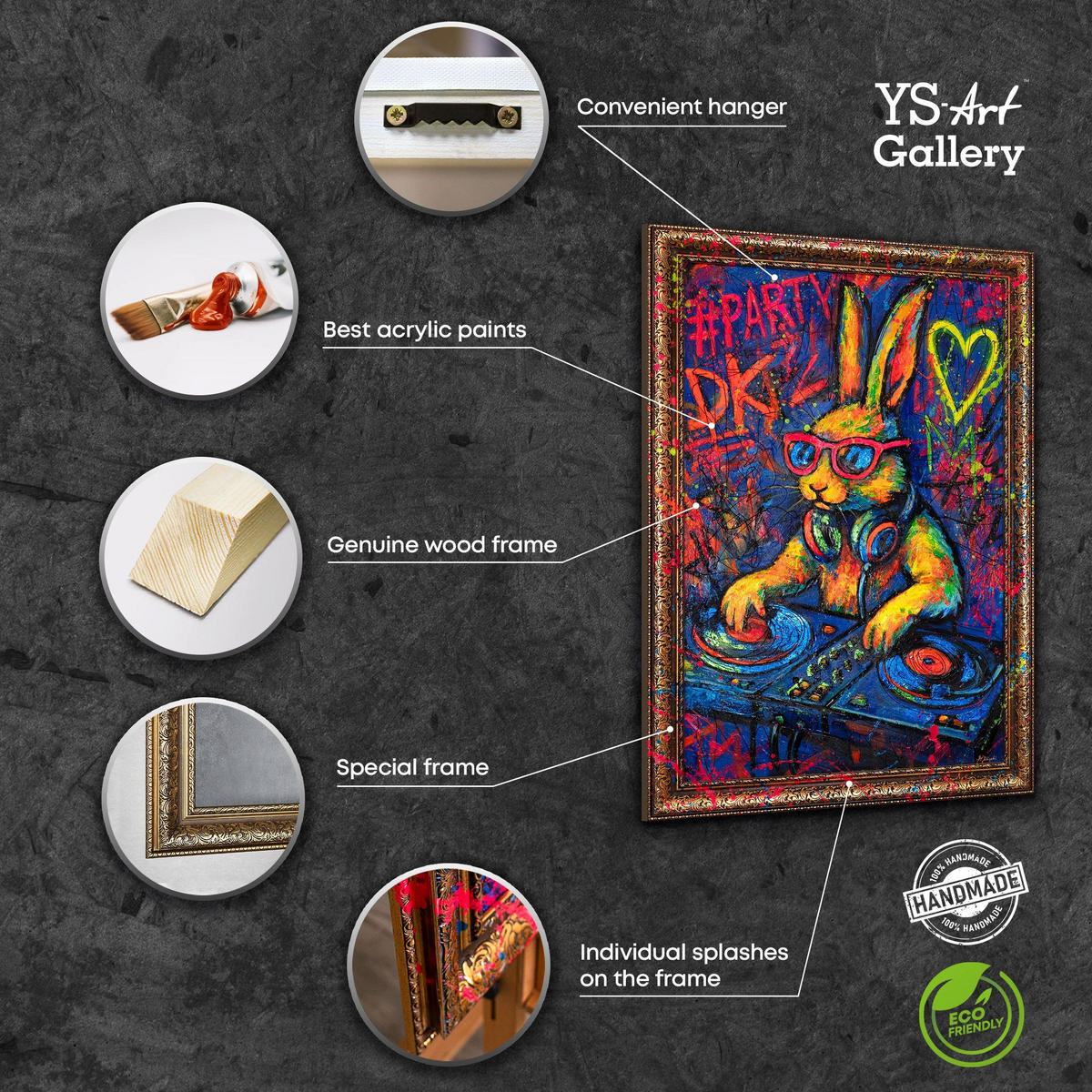 GEMÄLDE Party-Hase Schattenfugenrahmen Gold 120x80 cm - Goldfarben, Holz (120/80cm) - YS-art gallery