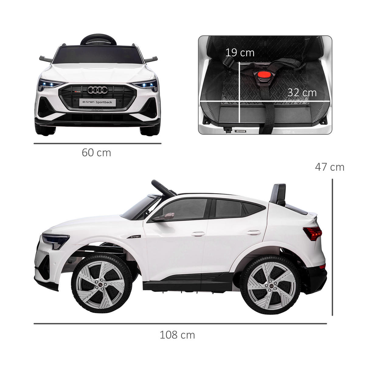 KINDER ELEKTROAUTO, Schwarz/Rot/Weiß, Kunststoff+ Stahl - Weiß, Metall (108/60/47cm) - HOMCOM