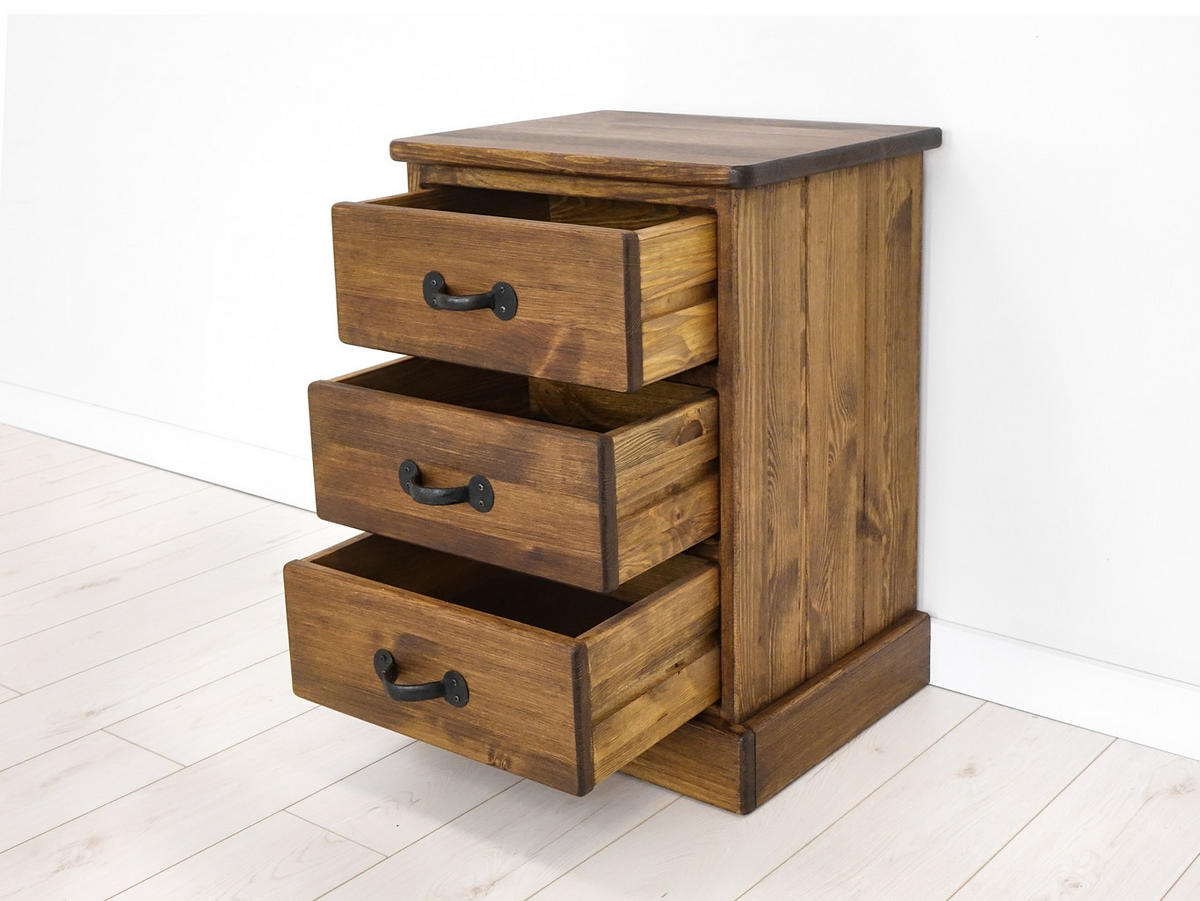 NACHTTISCH aus Massivholz Rustyk 3 - Dunkelbraun/Schwarz, Holz (50/69/40cm) - Seart