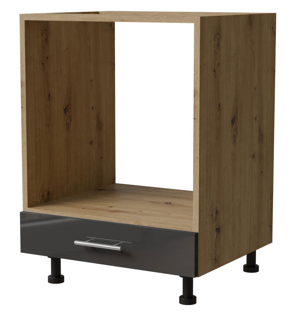 HERDUMBAUSCHRANK Essen D11K/60 Graphit Hochglanz / Eiche Artisan Matt 60 / 50 / 82cm - Graphitfarben/Eiche Artisan, Holz/Holzwerkstoff (60/82/50cm) - Feldmann-Wohnen