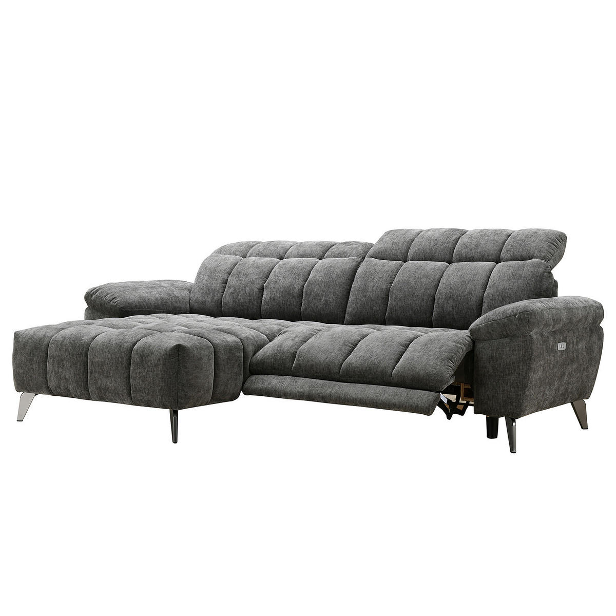 ECKSOFA mit Longchair - Grau - Chenille - Braun/Grau, Textil/Metall (266/178cm) - home24