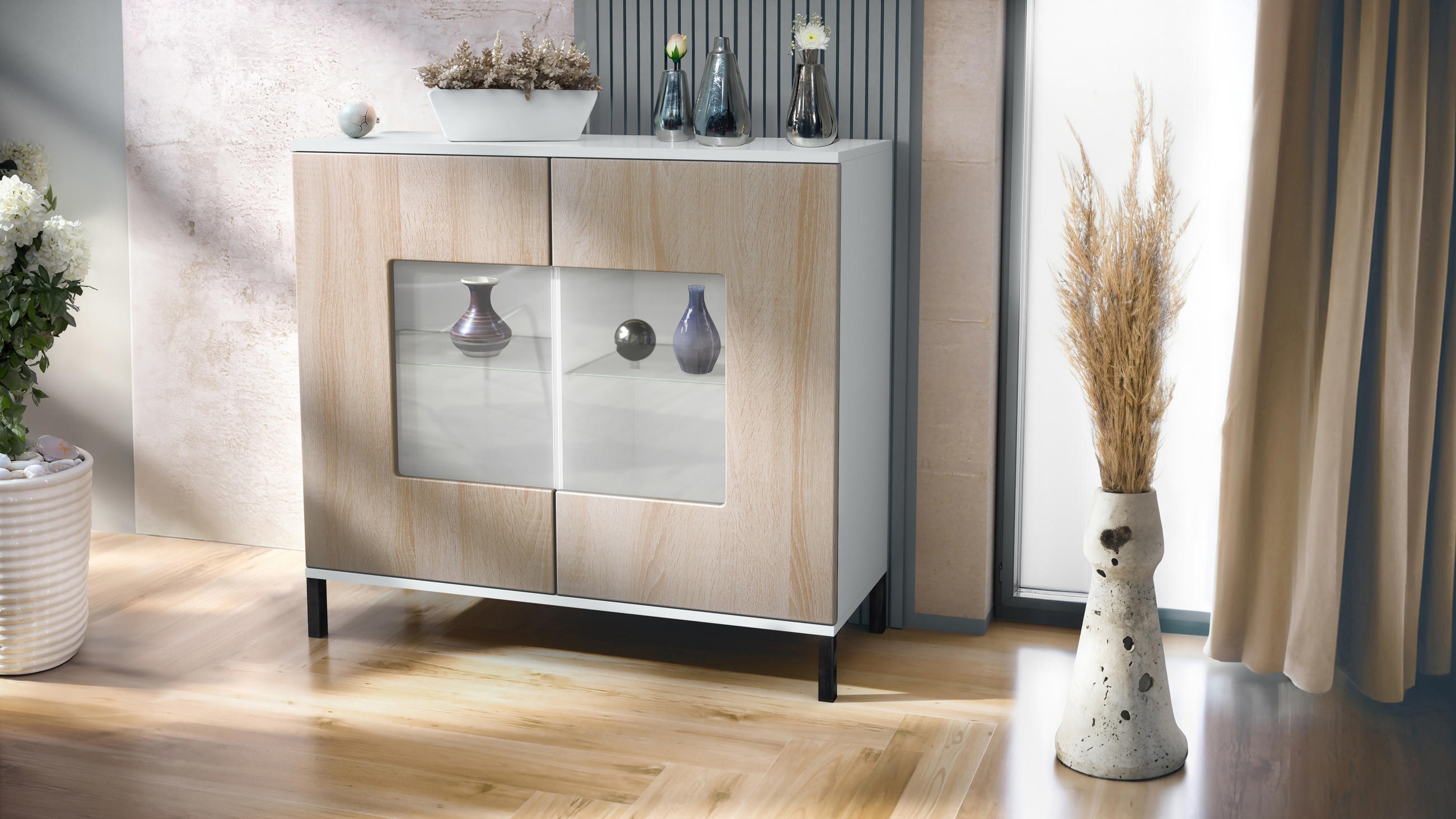KOMMODE Grömitz Eiche sägerau - Eiche San Remo, Holzwerkstoff (92.5/83.5/35cm) - Vladon