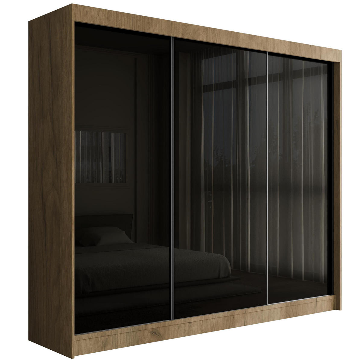 KLEIDERSCHRANK PEKA - 250 cm - Eichefarben|Schwarz - Eichefarben/Schwarz, Holzwerkstoff (250/215/61cm) - ALTDECOR