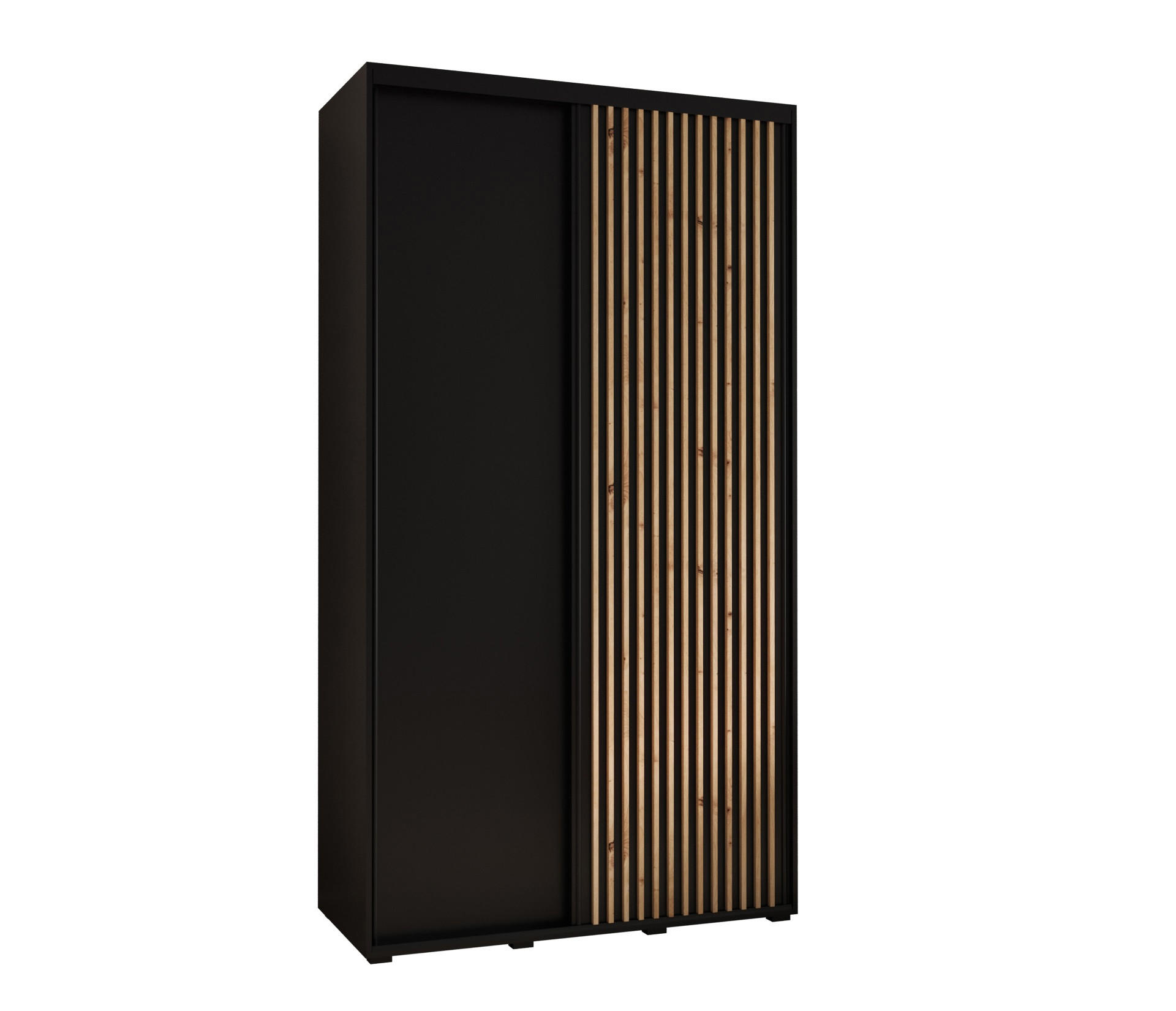 Abiks Möbel Schwebetürenschrank Schwarz, Schwarz, Eiche Artisan 140x235x60 cm