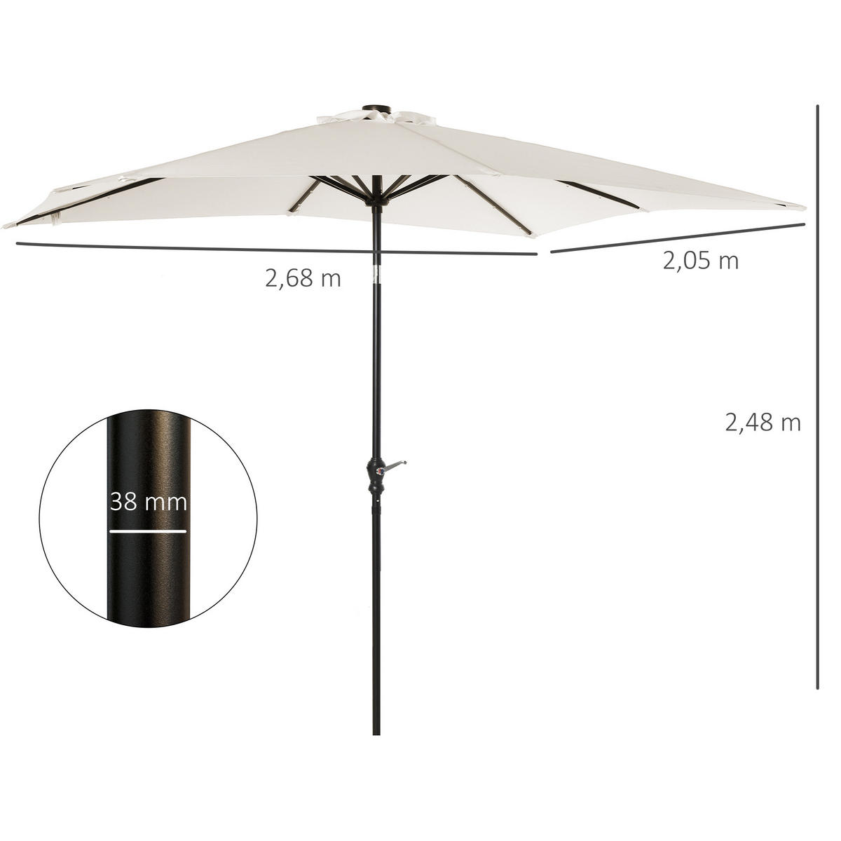 SONNENSCHIRM mit LED DE-11521 Neigbar Creme - Creme, Metall (205/268cm) - ComfortXL