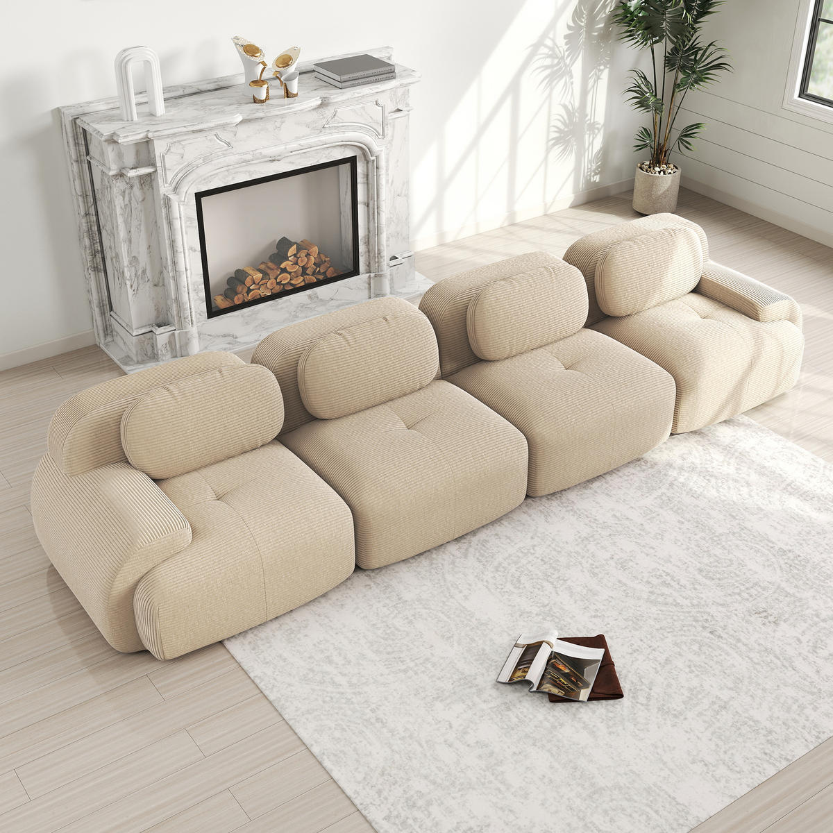 4-SITZER SOFA Cord Beige montagefrei - Beige, Textil (388/75/103cm) - WISHDOR