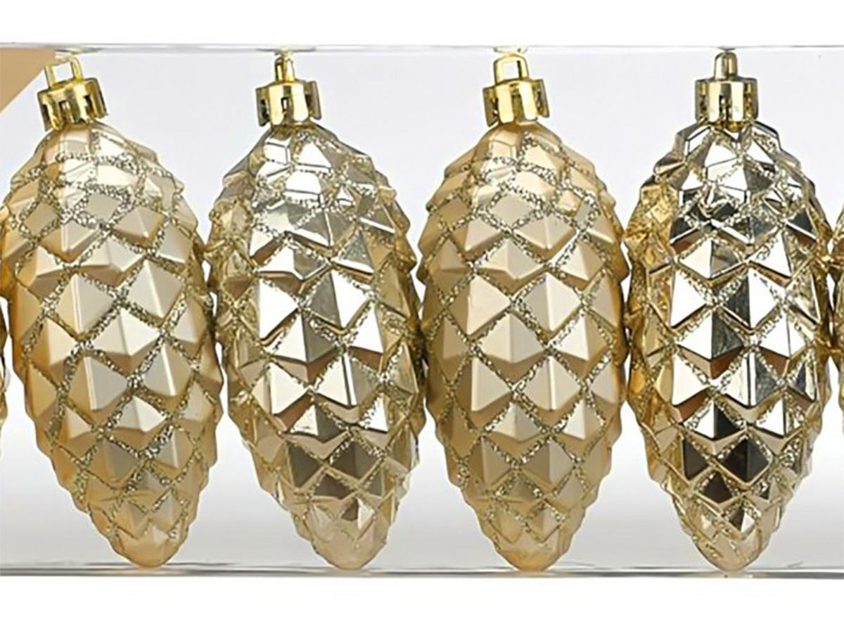 WEIHNACHTSORNAMENTE 6er-Set Ornamente Tannenzapfen Champagner Mix 9 cm - Champagner, Kunststoff (9/9/9cm) - LAALU