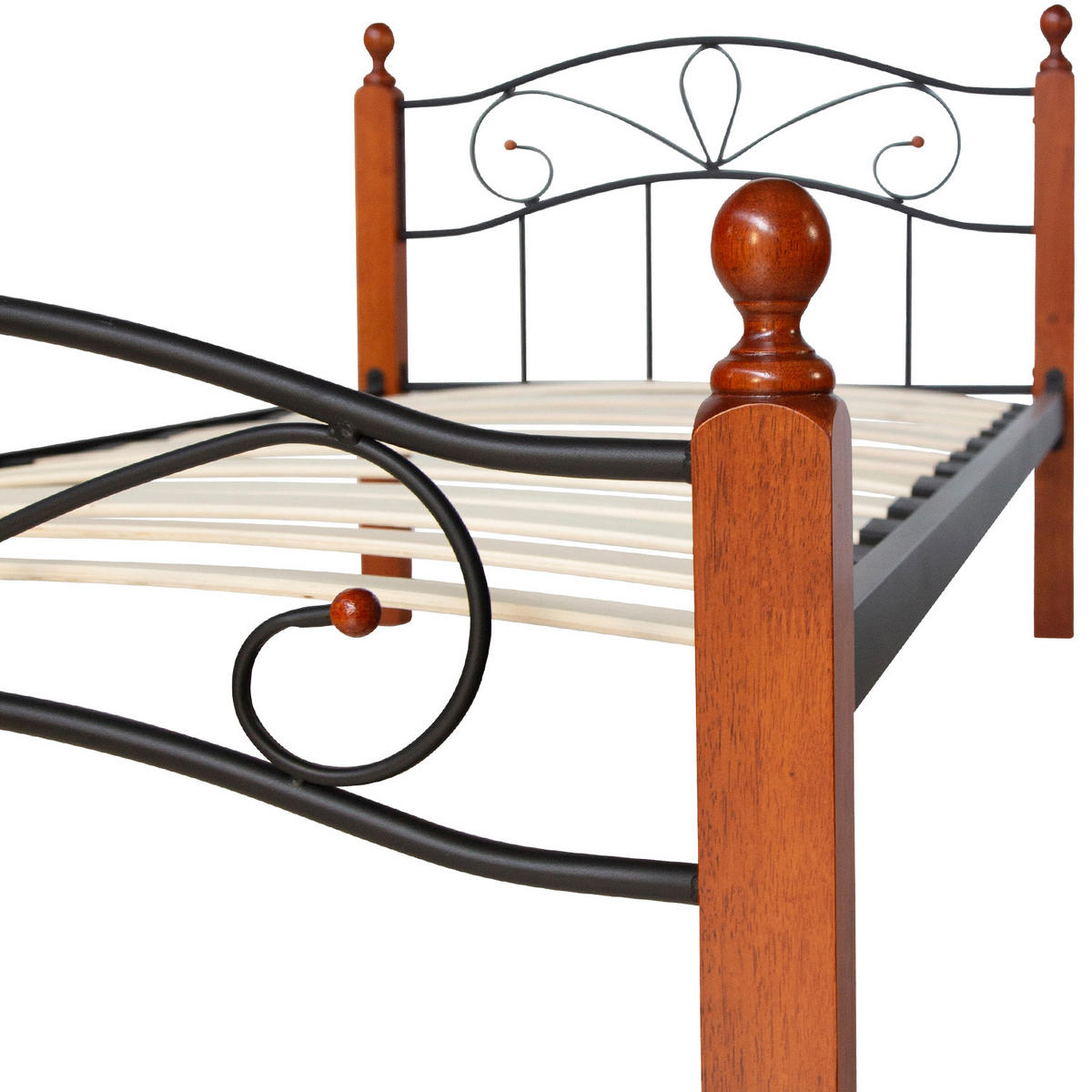 METALLBETT 90/200 cm Schwarz Braun - Schwarz/Braun, Holz/Metall (90/200cm) - Homestyle4u