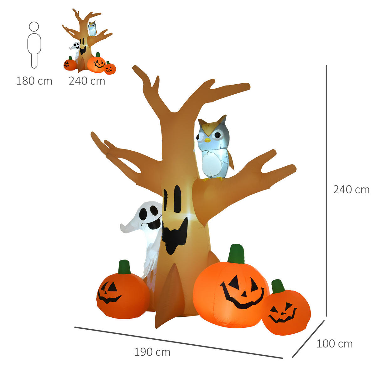 HALLOWEEN AUFBLASBARER BAUM, Mehrfarbig, Polyester - Multicolor, Kunststoff (100/240/190cm) - HOMCOM