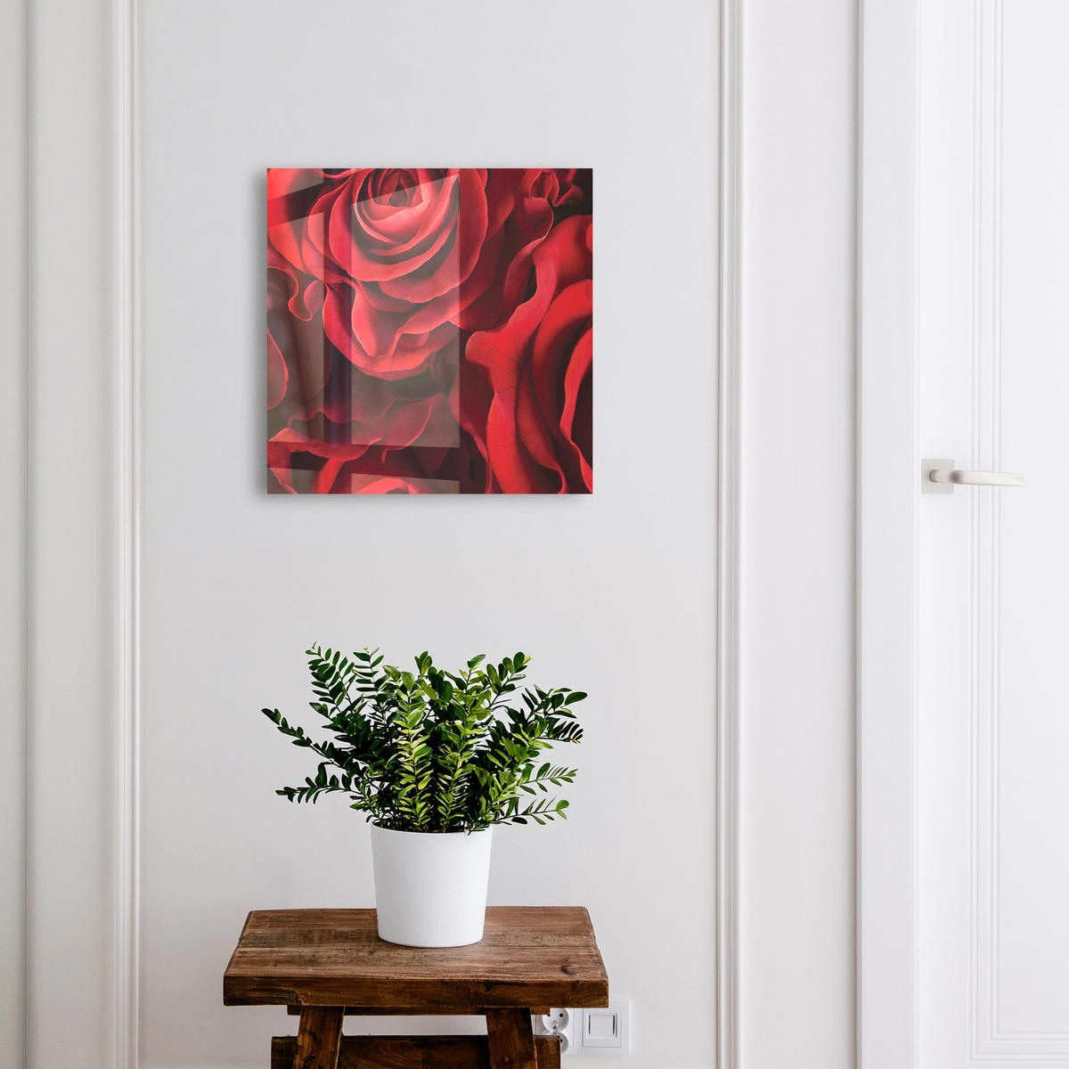 SCHLÜSSELBOX Schwarz 30x30 cm- Türöffnung nach rechts - Rote Rosen - Rot, Metall (30/30/5cm) - TULUP