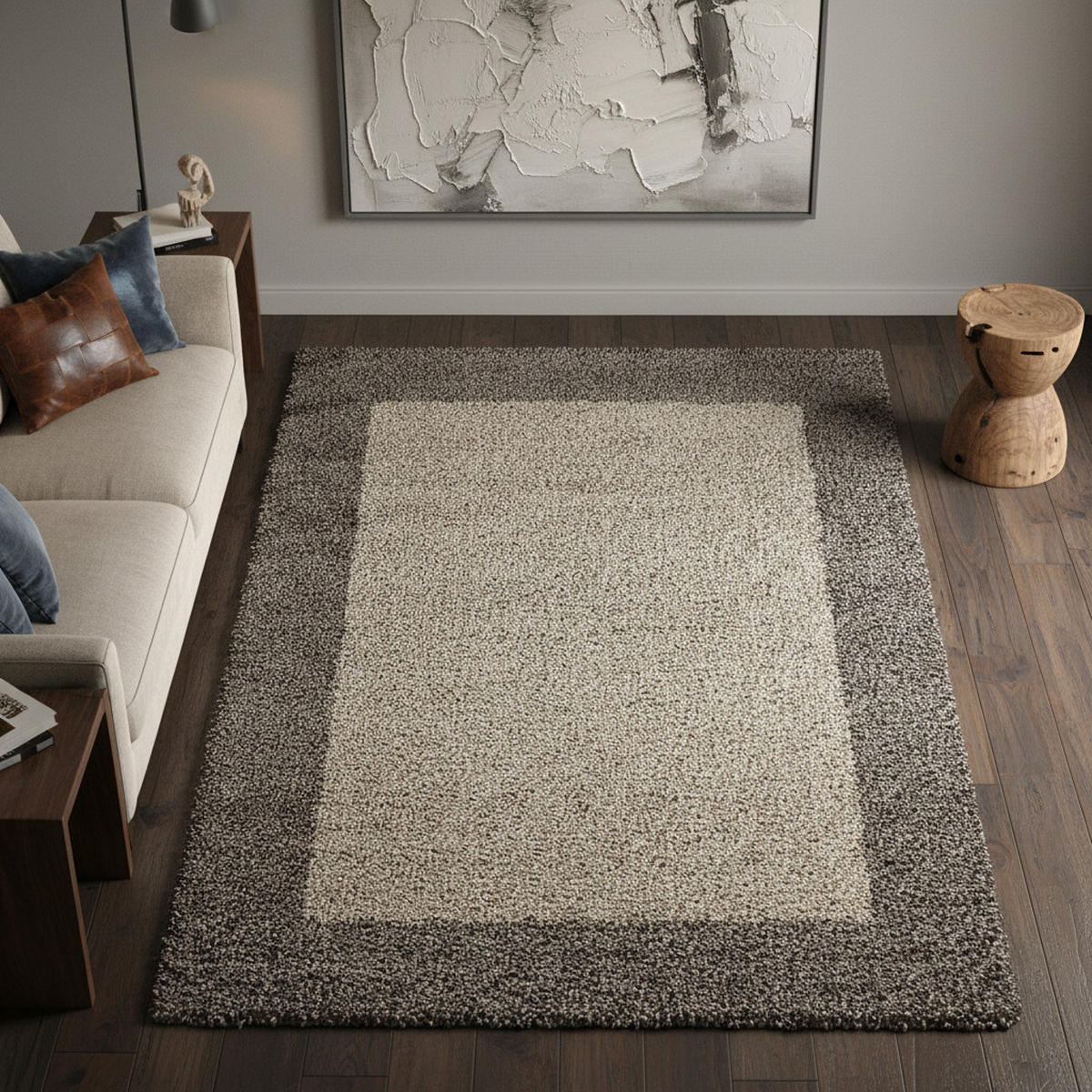 TEPPICH Hochflor einfarbig mit Bordüre Polypropylen Wohnzimmer Taupe Läufer 80x250 - Braun, Textil (80/250cm) - KADIMA DESIGN