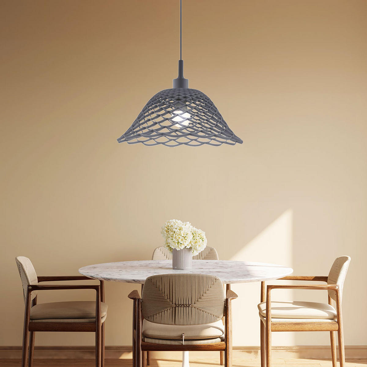 HÄNGELEUCHTE CHERRY Kunststoff Grau Geflecht - Grau, Kunststoff (37/37/13cm) - Globo Lighting