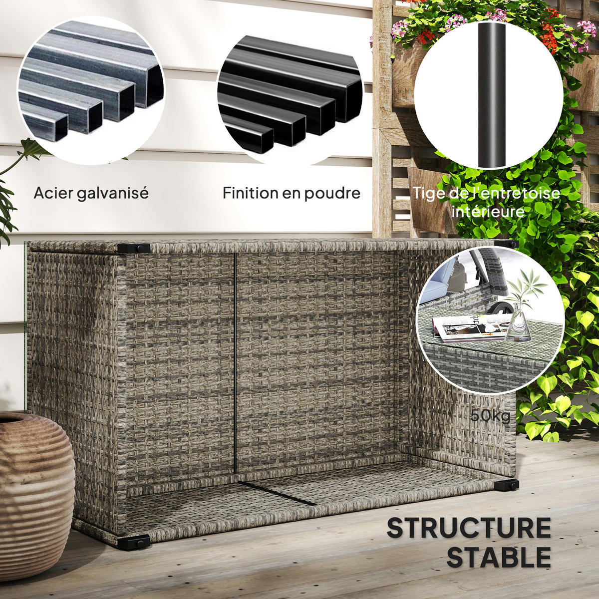 GARTENBEISTELLTISCH DE-13677 mit Glasplatte Dunkelgrau - Dunkelgrau, Metall (90/50/38cm) - ComfortXL