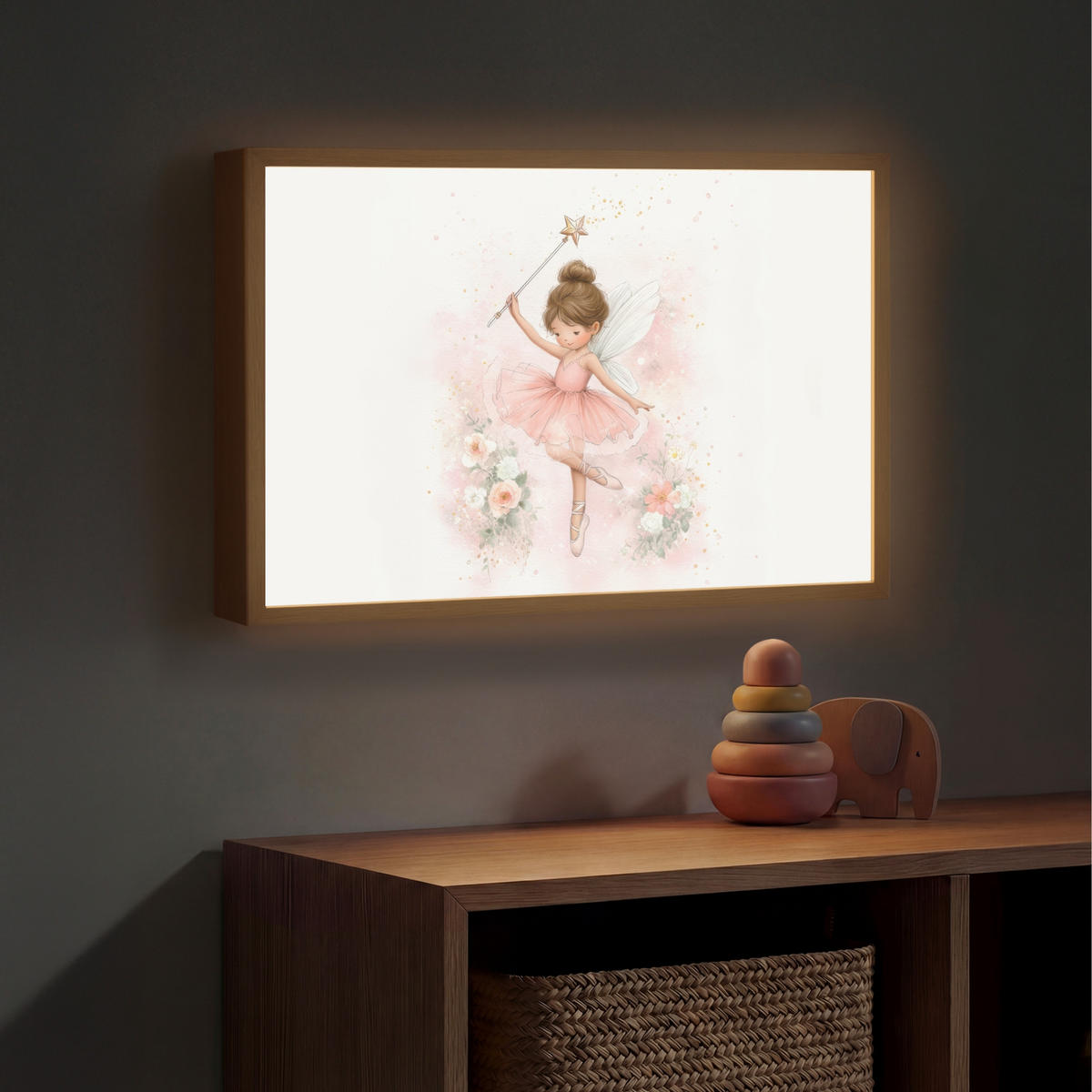 NACHTTISCHLAMPE MIT AKKU Ballerina - Fee - Blumen - Rosa 60x40 cm - Rosa, Holzwerkstoff (8/60/40cm) - OnlyWow
