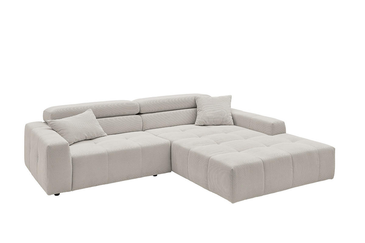 ECKSOFA RENO Silber Cord - Silberfarben/Schwarz, Kunststoff/Textil (258/217cm) - KAWOLA