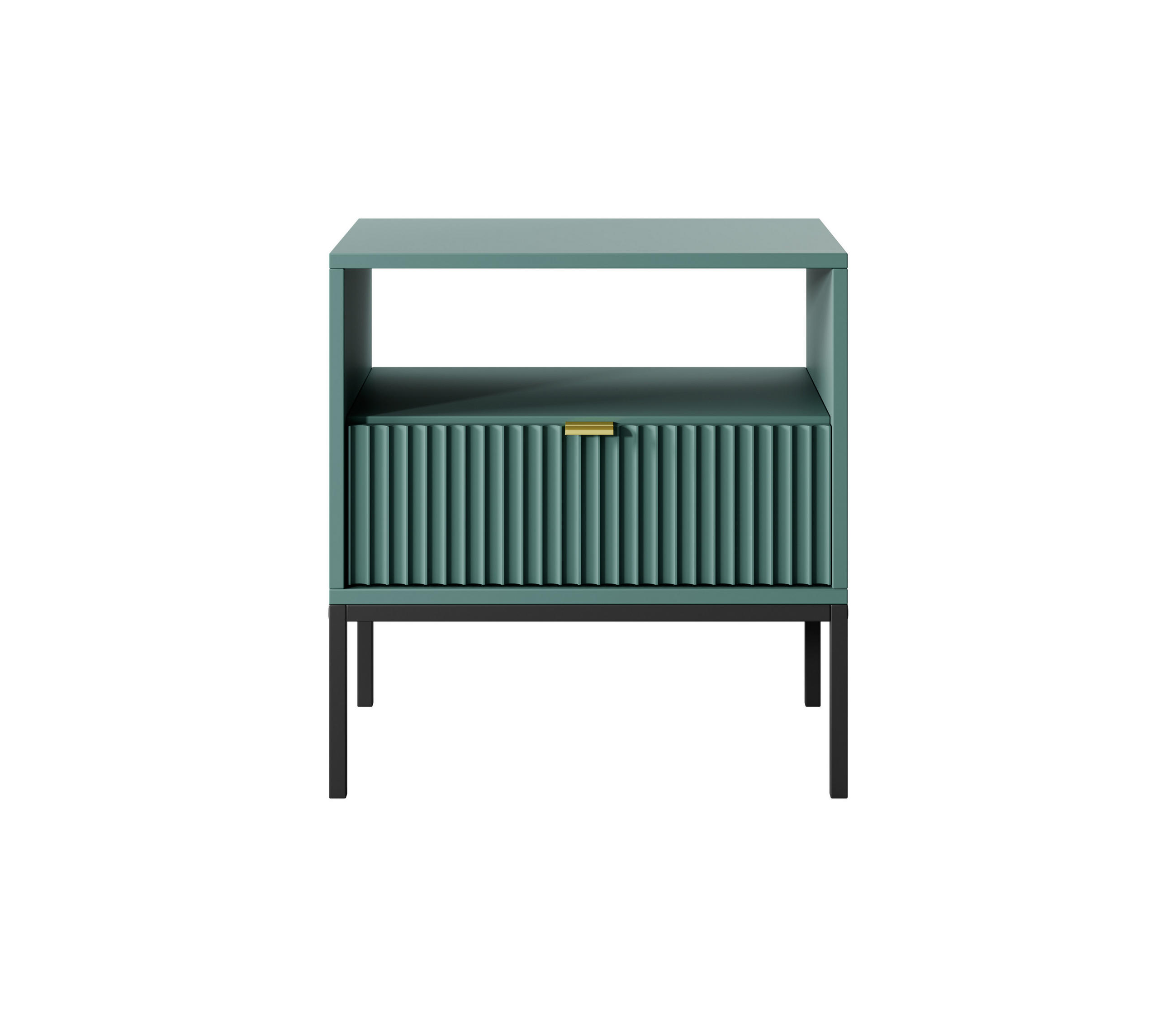NACHTTISCH Nova - NOC, Geriffelte Front mit Goldenes Griffdesign 54x39x56 cm Lablador - Türkis/Schwarz, Holzwerkstoff/Kunststoff (54/56/39cm) - DomoHome