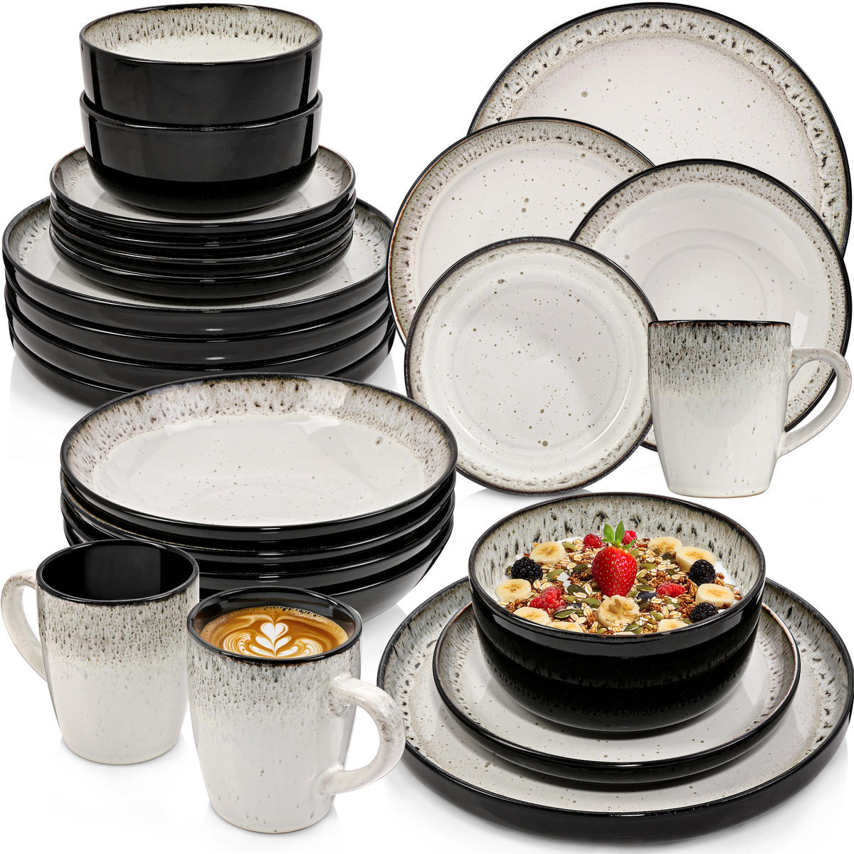 KOMBISERVICE SANSIBAR - 30-teilig aus Steingut - Schwarz, Keramik (44/45/54cm) - Sänger